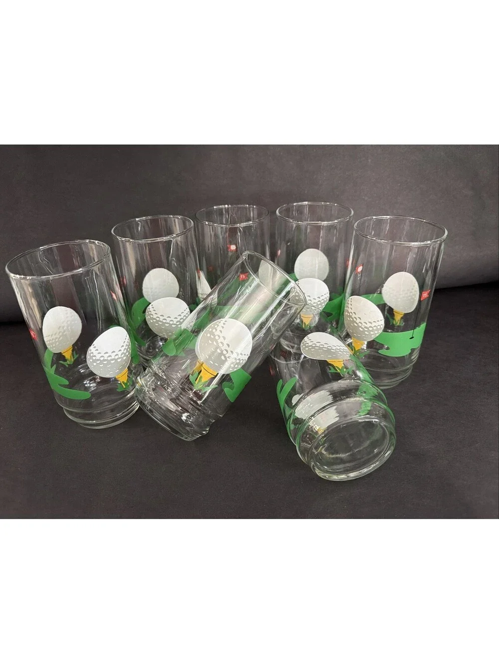 Set of 7 Vintage Golf Ball 19th Hole 16 Oz Indiana Glass Tumblers